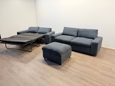 Holme Fabric 3 & 2 Seater Sofa Bed & Footstool – Charcoal