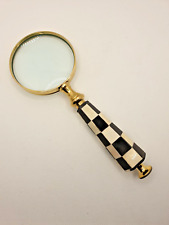 Vintage Brass Magnifying Glass with Black & White Checkered Handle, 20.5 cm