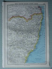 1952 MAP ~ AUSTRALIA NEW SOUTH WALES COAST NORTH ~ SYDNEY RICHMOND RALEIGH