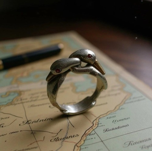 Silver swan ring bird - ring, love