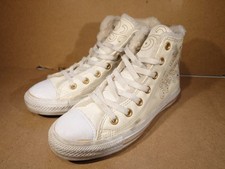 Converse Chuck Taylor Hi Furry Diamante Gold Sneakers White Leather Womens UK 5