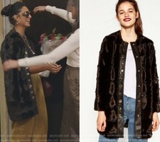 ZARA TRINNY FAUX FUR BROWN COAT REAL LEATHER LAMBSKIN TRIM  JACKET BLAZER  XL