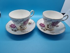 Argyle Fine Bone China Ruby Wedding Cup and Saucer 4pcs x2 