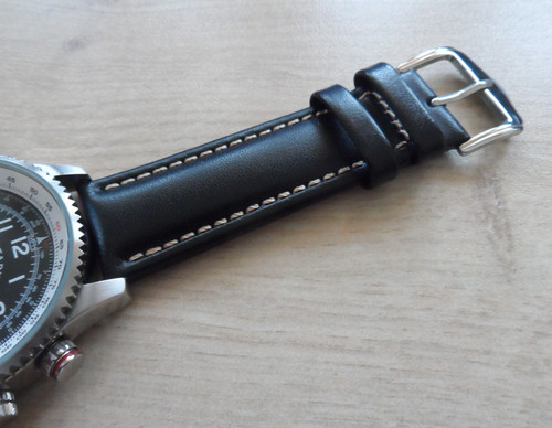 Black leather pilot watch - leather,