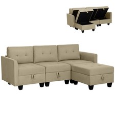 HOMCOM Convertible Sectional Sofa: Storage, Light Brown  , Refurbished
