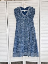 Anokhi For East Dress UK 14 Blue White Block Print India Maxi Cotton Boho Arty