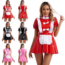 Womens Dresses Halloween Maid Costume Naughty Uniform French Maid Apron Shiny