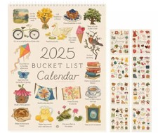 2025Bucket List Calendar,12Months Large Double Spiral Wire-Binding Wall Calendar