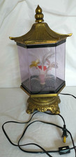 Vintage Fiber Optic rotating hexagon Pagoda Lamp floral metal top & base