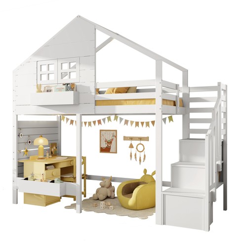 White children bunk bed - white,