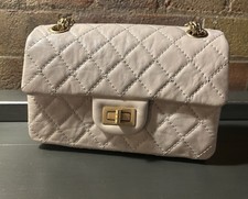 Chanel Mini 2.55 Crossbody Bag Handbag Calfskin Leather Gold Hardware Ecru