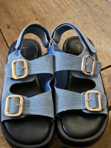 Denim double buckle sandals - denim,