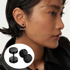 Double Round Flat Disc Screw 3-12mm Stud Earrings Black Surgical Stainless Steel