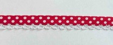 23m approx Red, White Dot 12mm Bias Binding Picot Scallop lace trim edging