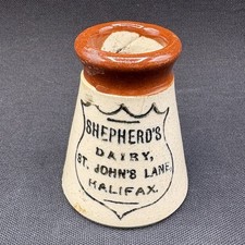 Small Vintage Shepherds Dairy Bottle Crock St. John’s Lane, Halifax 3”