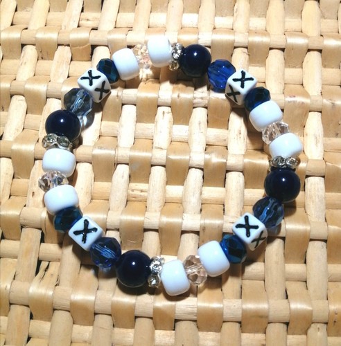 Blue white letter bead - letter,