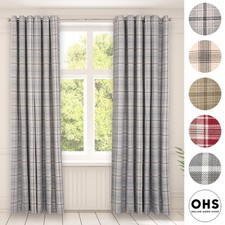 OHS Check Eyelet Curtains Pair