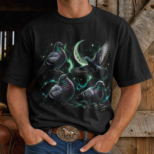 Three pigeon moon shirt - moon, t-shirt