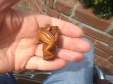 1a. Hand Carved wood netsuke tree frog climbs bamboo collectable boxwood figure