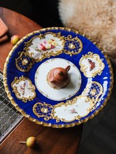 Antique Copeland & Garrett Spode Rococo Floral Painted Cobalt Blue Heavily Gilt