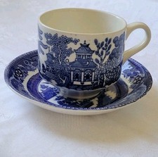 Vintage Blue Teacup and Saucer WILLOW PATTERN BROADSTAIRS Pottery 1950s