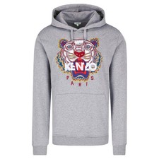 KENZO Mens Hoodie Classic Tiger Hoodie Pullover Jumper Winter Long Sleeve Grey