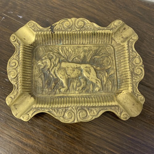 Old heavy brass ashtray with - brass,