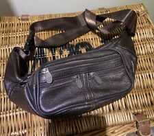 Small dark brown Leather Bum Bag Fanny Pack Lots Of Pockets Zips Travel BB43