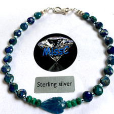 AZURITE LAPIS MALACHITE AND APATITE FACETED 925 STERLING SILVER BRACELET STAMPED