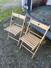 2x Walnut Wooden Folding Chairs Foldable Space Saving Slatted Office Dining Seat