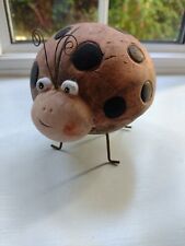 Handmade Ceramic and Metal Ladybug Garden Ornament Small Used