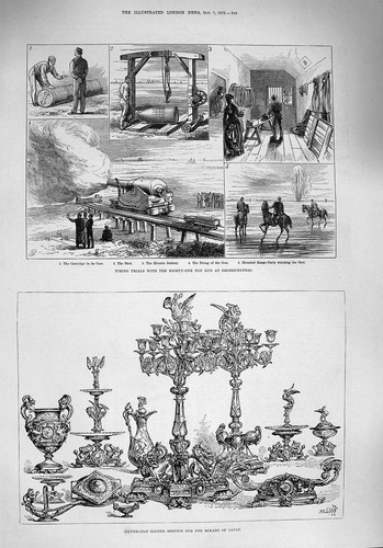 Old antique print 1876 - old, silver