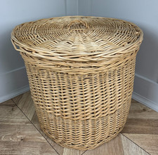 VINTAGE LARGE RUSTIC WILLOW WICKER LIDDED LOG TOY STORAGE BASKET 16" H 18" D