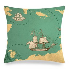 Nautical Oil Painting Coastal Ocean Cushion Covers Sailboat on Sea Pillow Case