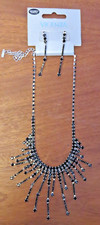 Debenhams Vicenza Costume Jewellery Silver Metal Black Gems Choker Necklace Drop