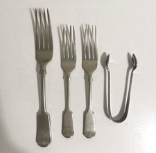 D&A Vintage Cutlery Bengal Silver Nevada Silver Retra Stainless Forks Sugar Tong