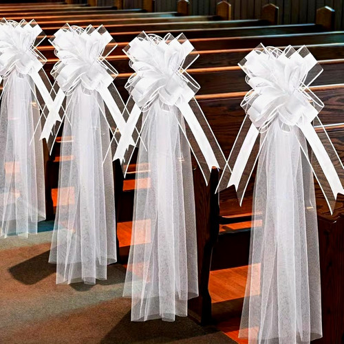 White tulle pew bows - white,
