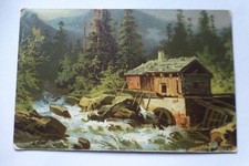N297 log cabin river water - by,