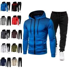 Mens 2Pcs Hooded Tracksuit Set Sweatshirt Pants Jogging Sport Suit Dark Grey L