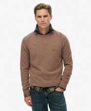 Superdry Jumper Crew Neck Knitted Long Sleeve Pullover Wool Cotton Mix Brown