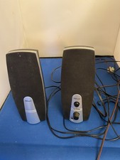 Two Black Trust Speakers For A Computer With Volume Control On Off Switch