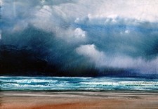 ORIGINAL SCOTTISH ART  - OIL PAINTING  -   STORM APPROACHING TRAIGH MHOR , BARRA