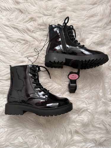 Girls black patent lace - patent, up