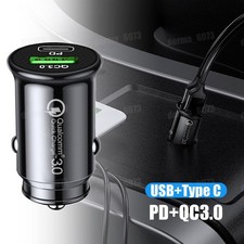 1x Dual USB PD Car Charger Type-C 48W Fast Charging W/ Cigarette Socket Adapter