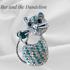 Green Rhinestone Crystal Cat /