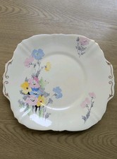 Crown Staffordshire Pansies fine bone china cake plate 10 1/4" x 9" hand painted