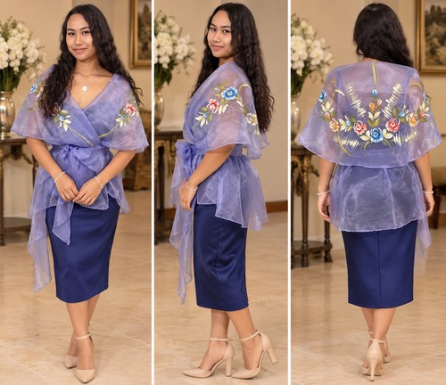 Handpainted floral filipiniana - floral,