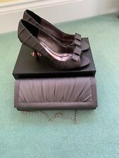 Phase Eight Grey Satin Olivia Pleat Peeptoe Heel Shoes & Clutch Bag Set UK 6