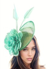 Mint Green Womens Kentucky Derby Fascinator Tea Party Hat Wedding Sinamay...