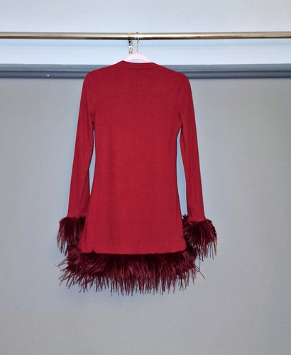 Red feather hem dress size - hem,
